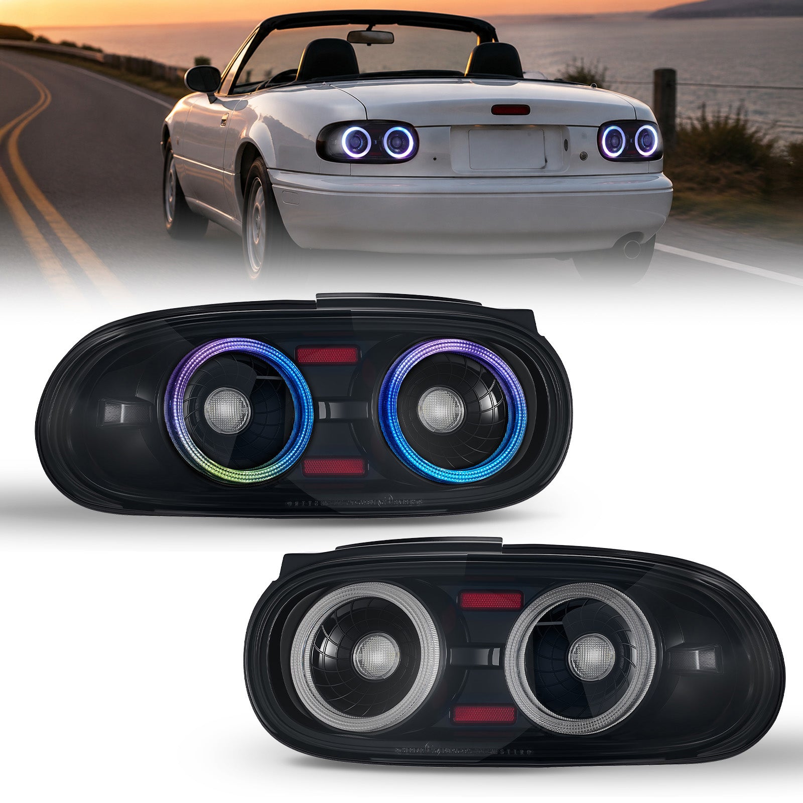 For 1990-1997 Mazda MX-5 NA Smoked RGB LED Tail Lights Assembly Pair