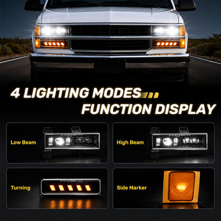 For 1994-1999 Chevy LED Headlight Assembly Pair