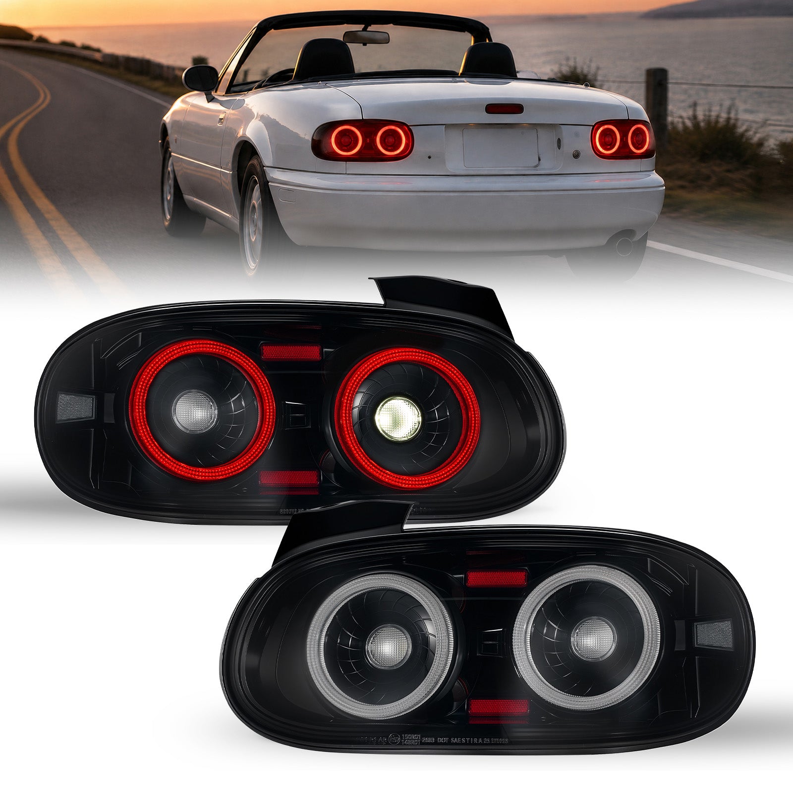 For 1998-2005 Mazda MX-5 NB Smoked LED Tail Lights Assembly Pair