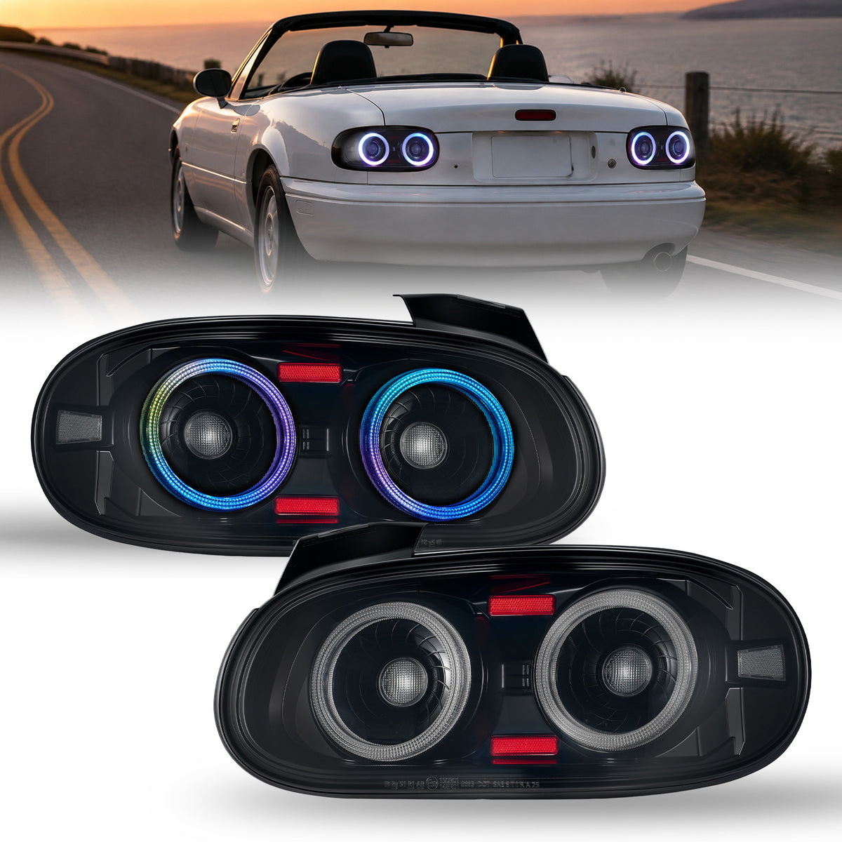 For 1998-2005 Mazda MX-5 NB Smoked RGB LED Tail Lights Assembly Pair