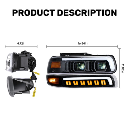 For 1999-2002 Chevy Silverado 1500/2500 LED Headlights Assembly Pair