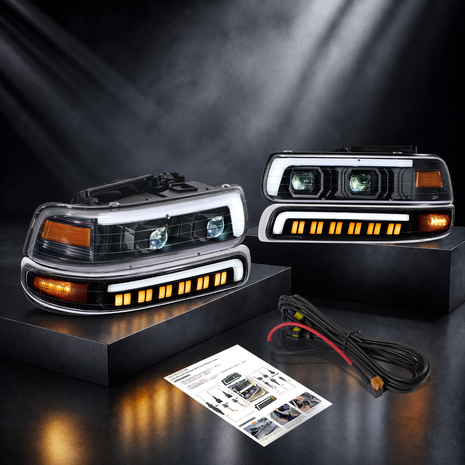 For 1999-2002 Chevy Silverado 1500/2500 LED Headlights Assembly Pair