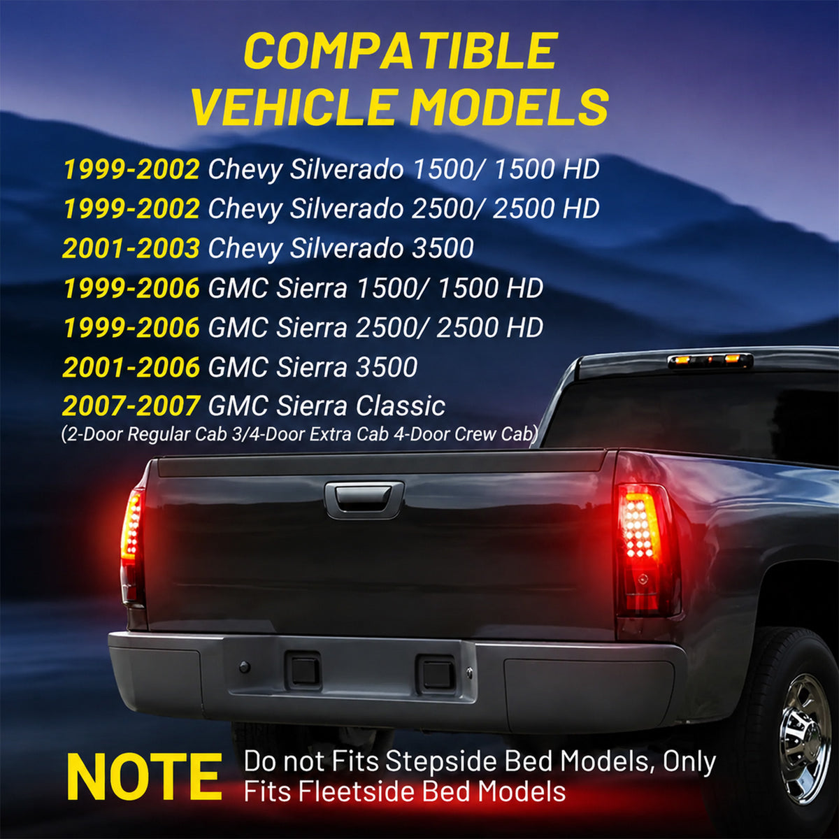 For 1999-2002 Chevy Silverado & 1999-2007 GMC Sierra LED Tail Lights Assembly Pair