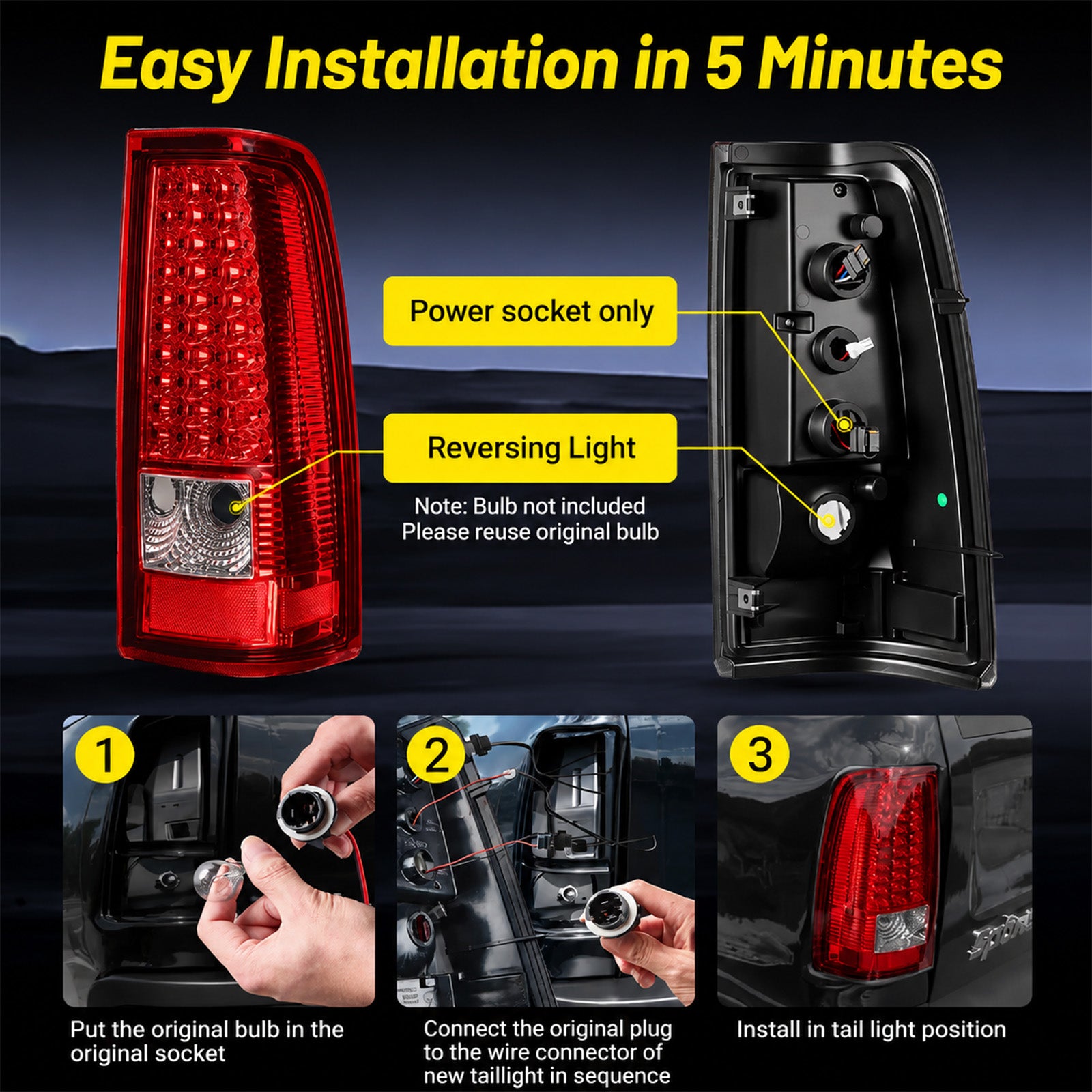 For 1999-2002 Chevy Silverado & 1999-2007 GMC Sierra LED Tail Lights Assembly Pair