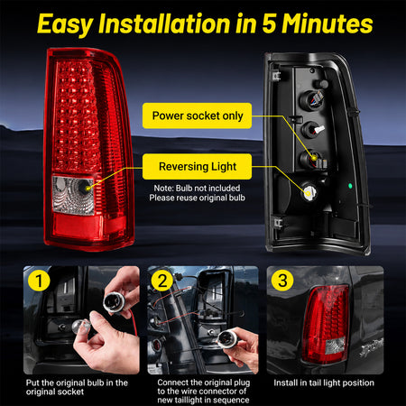For 1999-2002 Chevy Silverado & 1999-2007 GMC Sierra LED Tail Lights Assembly Pair