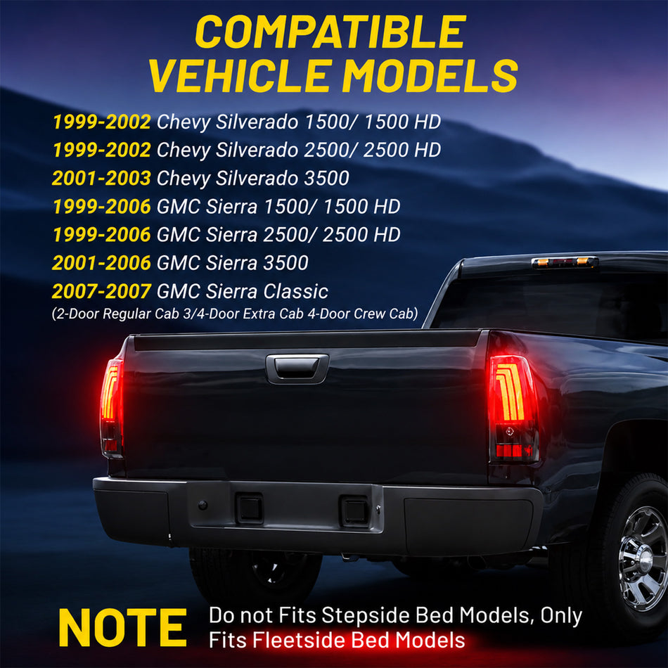 For 1999-2002 Chevy Silverado & 1999-2007 GMC Sierra LED Tail Lights Assembly Pair
