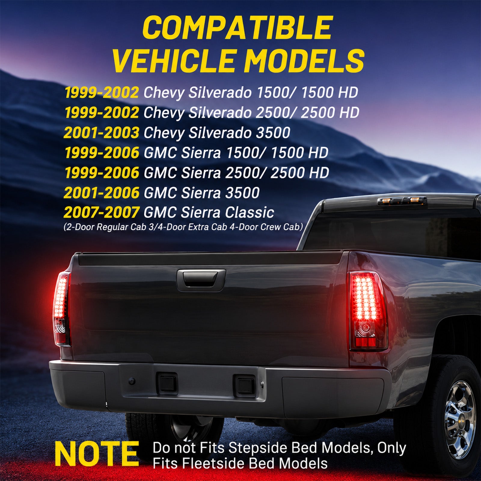 For 1999-2002 Chevy Silverado & 1999-2007 GMC Sierra LED Tail Lights Assembly Pair