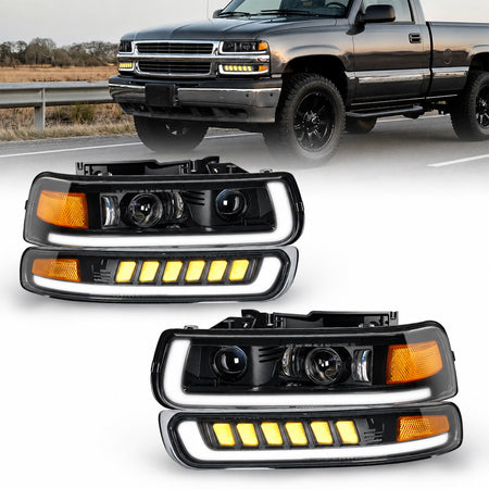 For-1999-2002-Chevy-Silverado-2000-2006-Suburban-Tahoe-LED-Headlights-Assembly-Pair