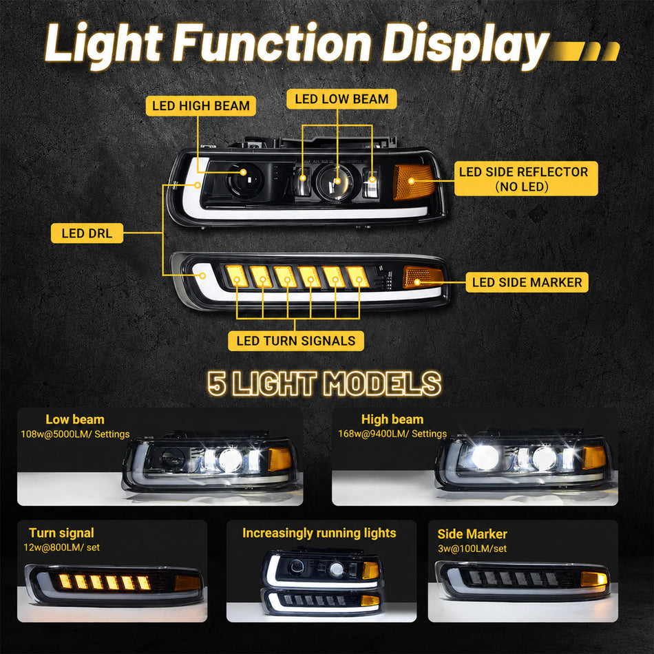 For-1999-2002-Chevy-Silverado-2000-2006-Suburban-Tahoe-LED-Headlights-Assembly-Pair
