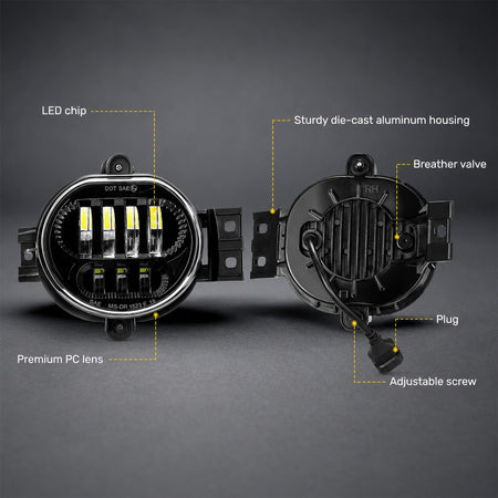 For 2002-2008 Dodge Ram 1500 Black LED Fog Lights Assembly Pair