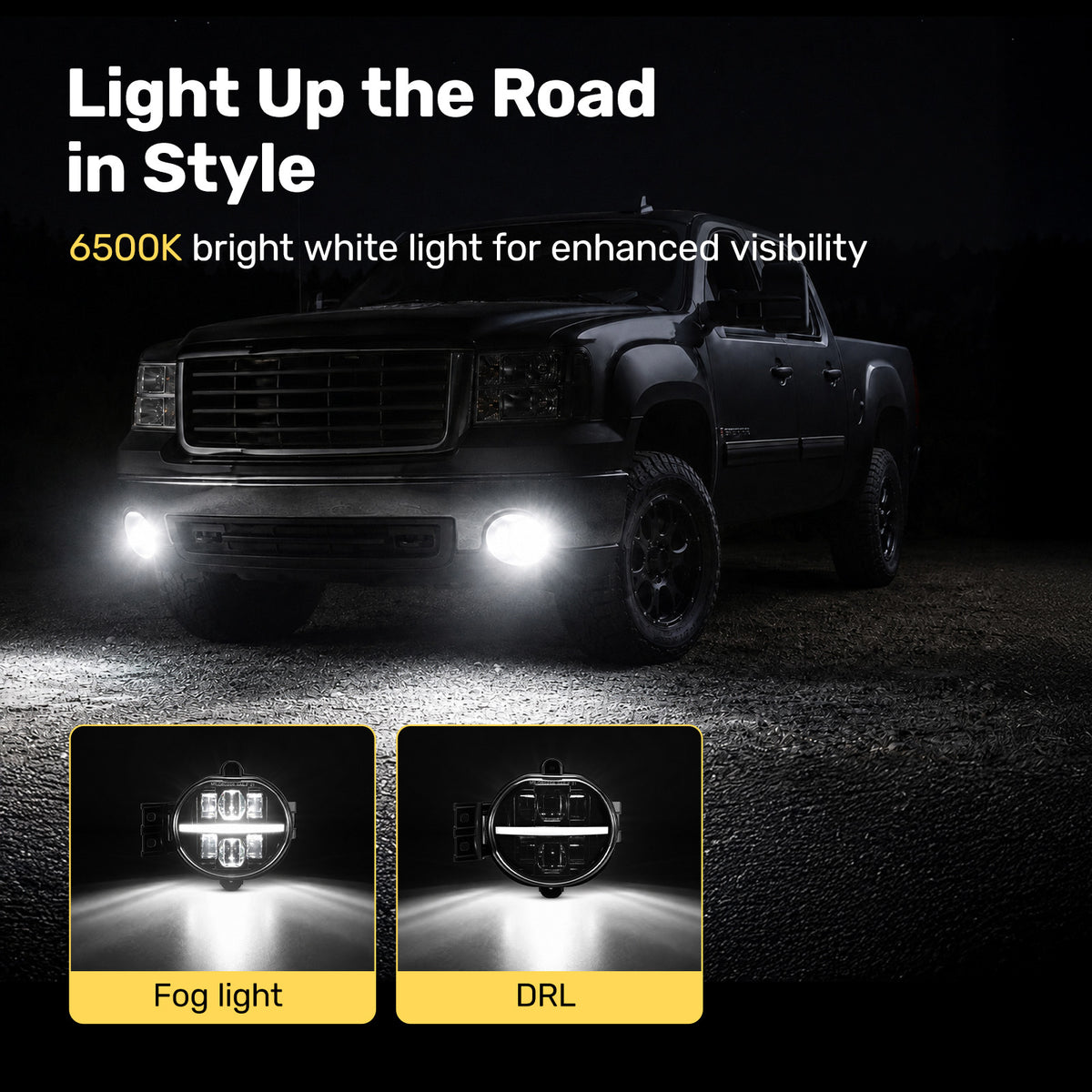 For 2002-2008 Dodge Ram 1500 DRL Black LED Fog Lights Assembly Pair