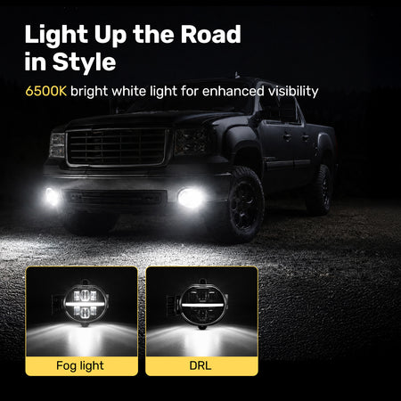 For 2002-2008 Dodge Ram 1500 DRL Black LED Fog Lights Assembly Pair