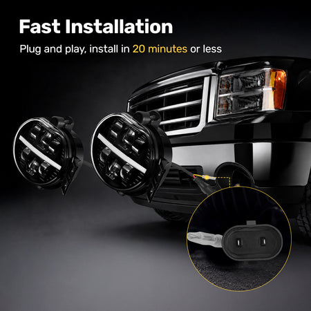 For 2002-2008 Dodge Ram 1500 DRL Black LED Fog Lights Assembly Pair