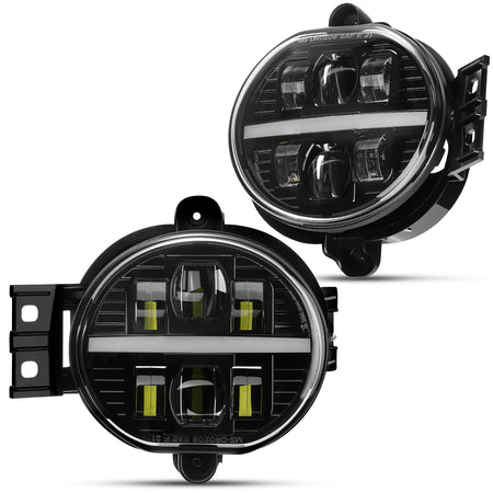 For 2002-2008 Dodge Ram 1500 DRL Black LED Fog Lights Assembly Pair