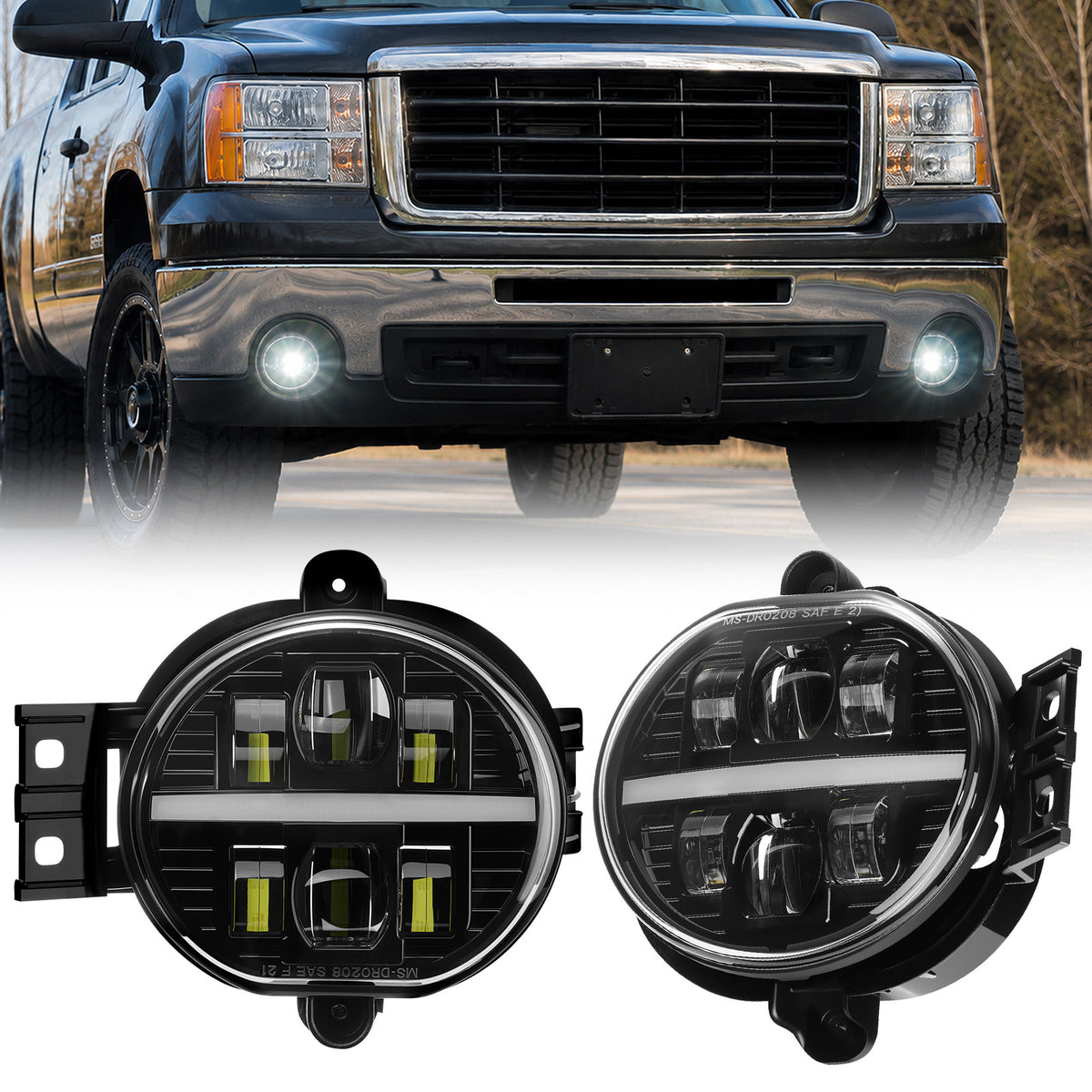For 2002-2008 Dodge Ram 1500 DRL Black LED Fog Lights Assembly Pair