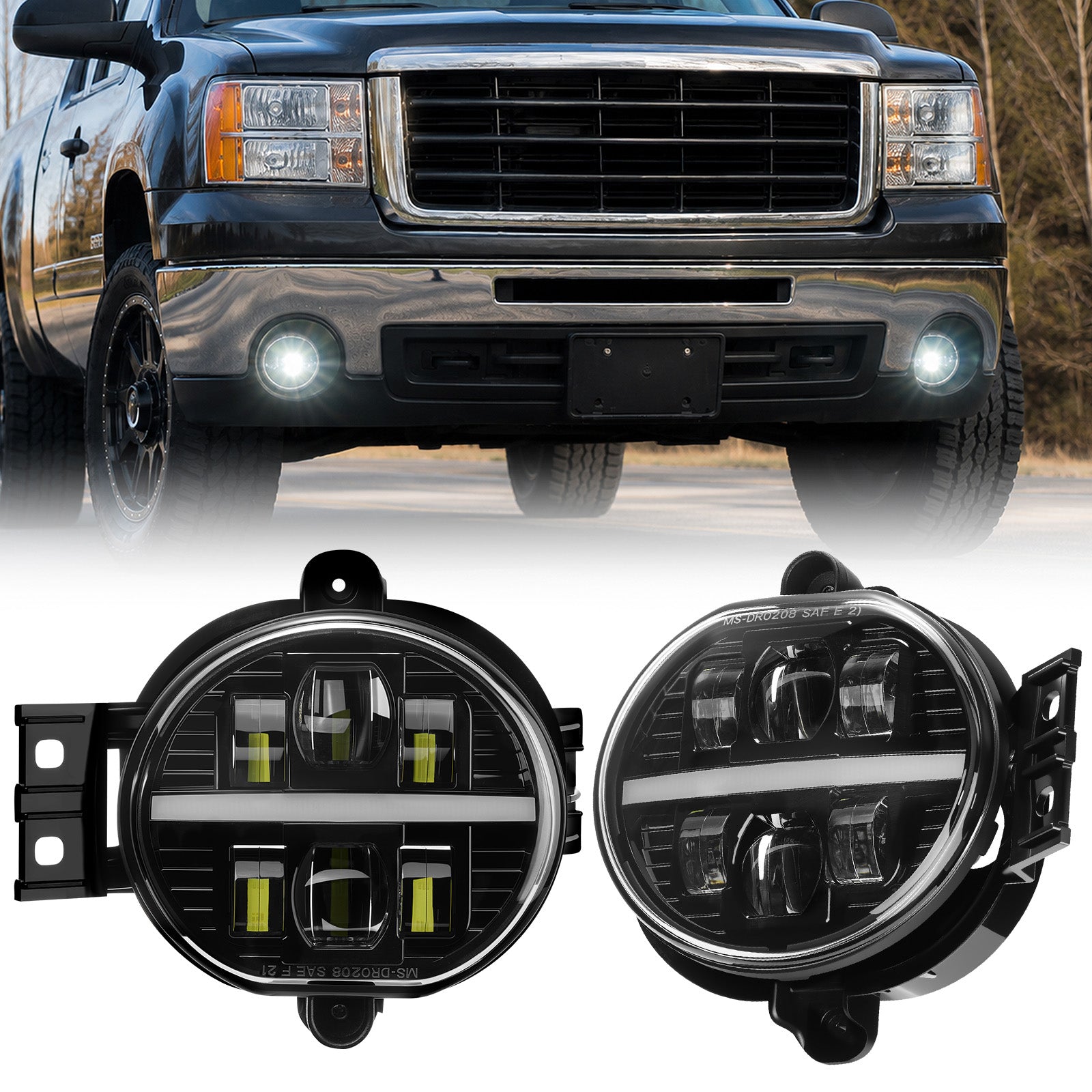 For 2002-2008 Dodge Ram 1500 DRL Black LED Fog Lights Assembly Pair