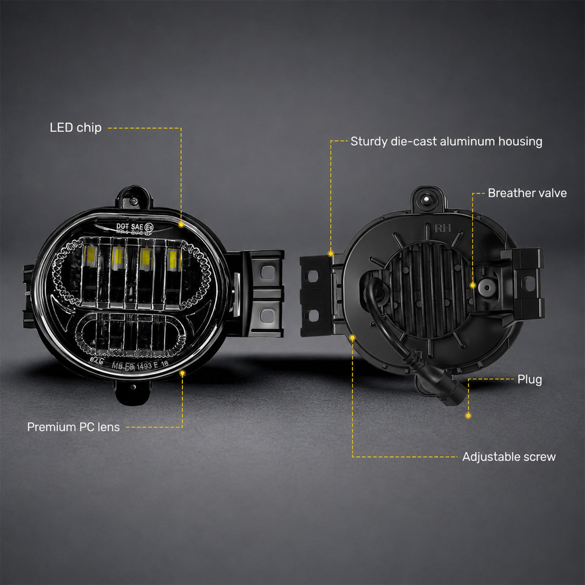 For 2002-2008 Dodge Ram 1500 Silver LED Fog Lights Assembly Pair