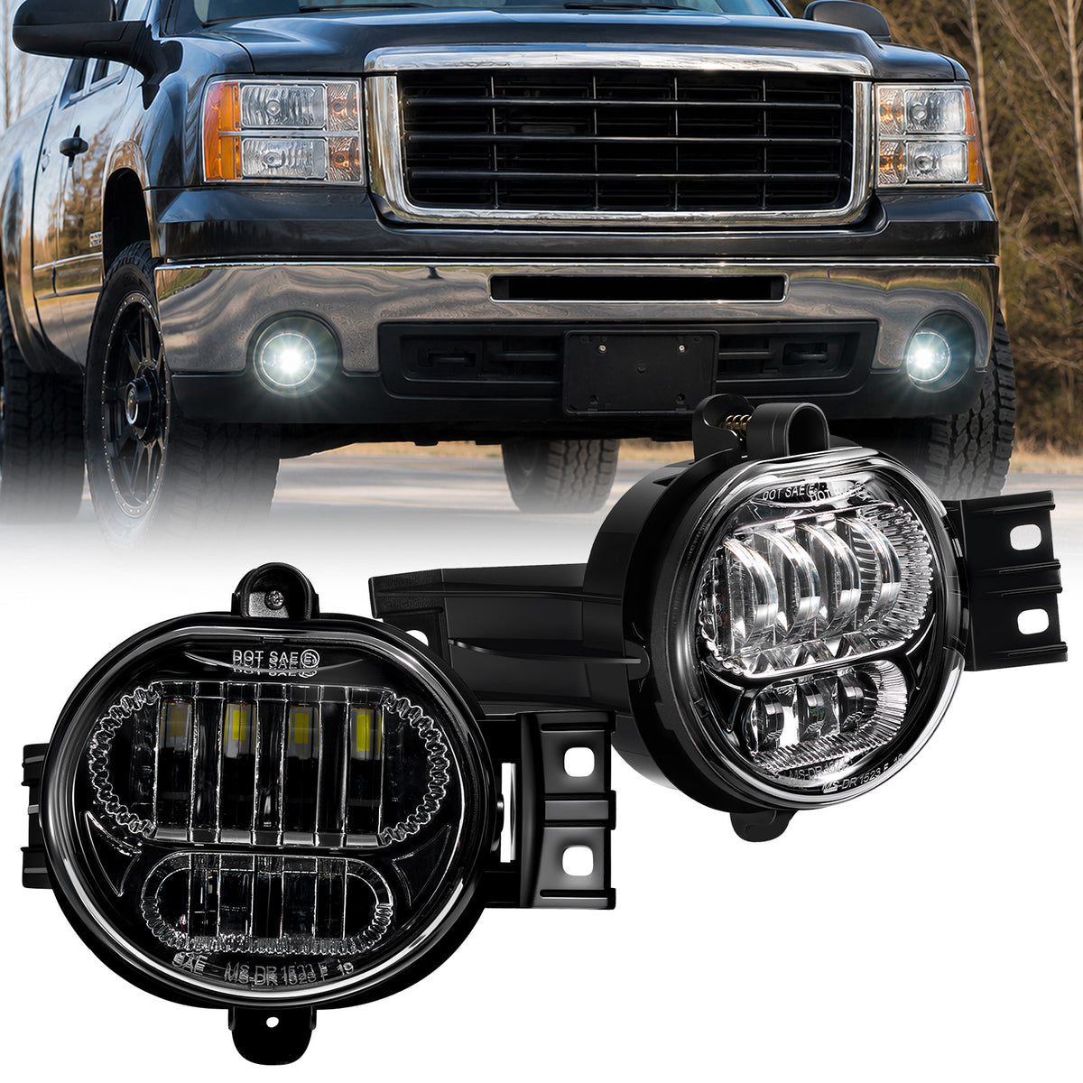 For 2002-2008 Dodge Ram 1500 Silver LED Fog Lights Assembly Pair