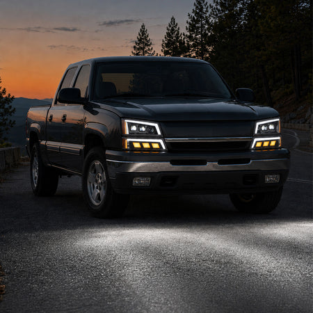 For 2003-2006 Chevy Silverado/Avalanche 1500 Black LED Headlights Assembly Pair