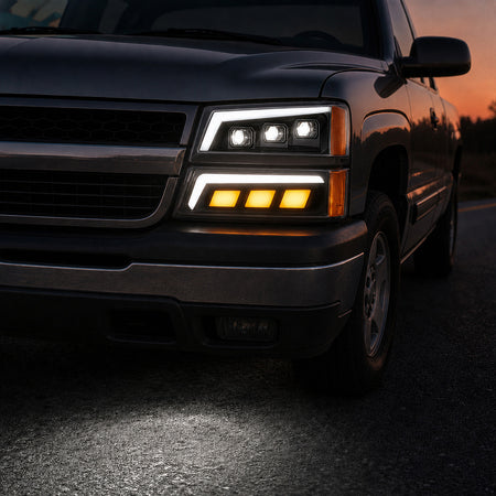 For 2003-2006 Chevy Silverado/Avalanche 1500 Black LED Headlights Assembly Pair