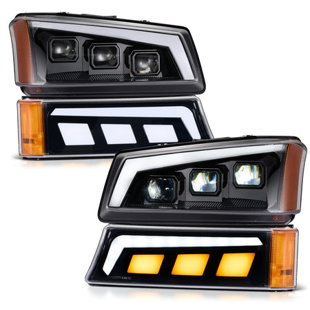 For 2003-2006 Chevy Silverado/Avalanche 1500 Black LED Headlights Assembly Pair