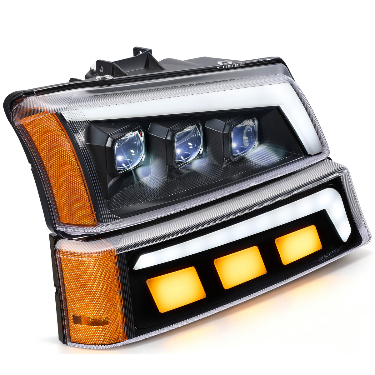 For 2003-2006 Chevy Silverado/Avalanche 1500 Black LED Headlights Assembly Pair