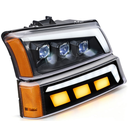 For 2003-2006 Chevy Silverado/Avalanche 1500 Black LED Headlights Assembly Pair
