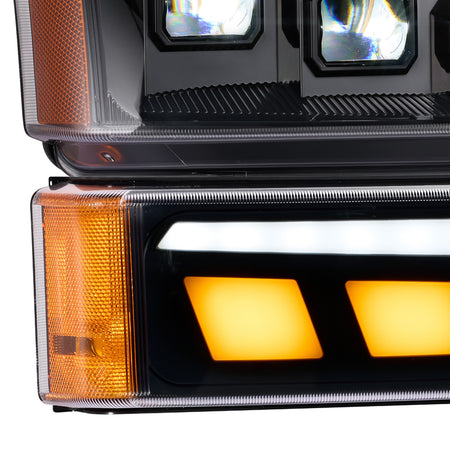 For 2003-2006 Chevy Silverado/Avalanche 1500 Black LED Headlights Assembly Pair