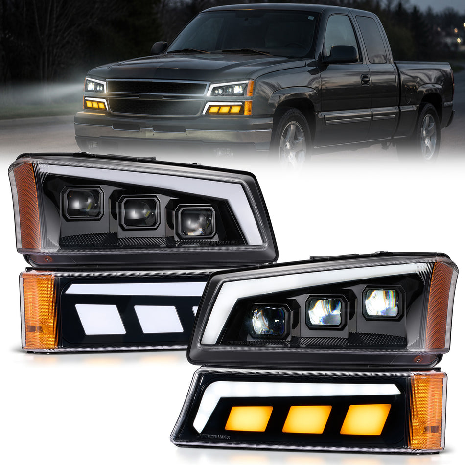 For 2003-2006 Chevy Silverado/Avalanche 1500 Black LED Headlights Assembly Pair