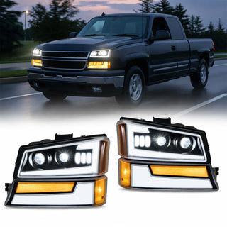 For-2003-2006-Chevy-Silverado-Avalanche-LED-Headlight-Assembly-Pair