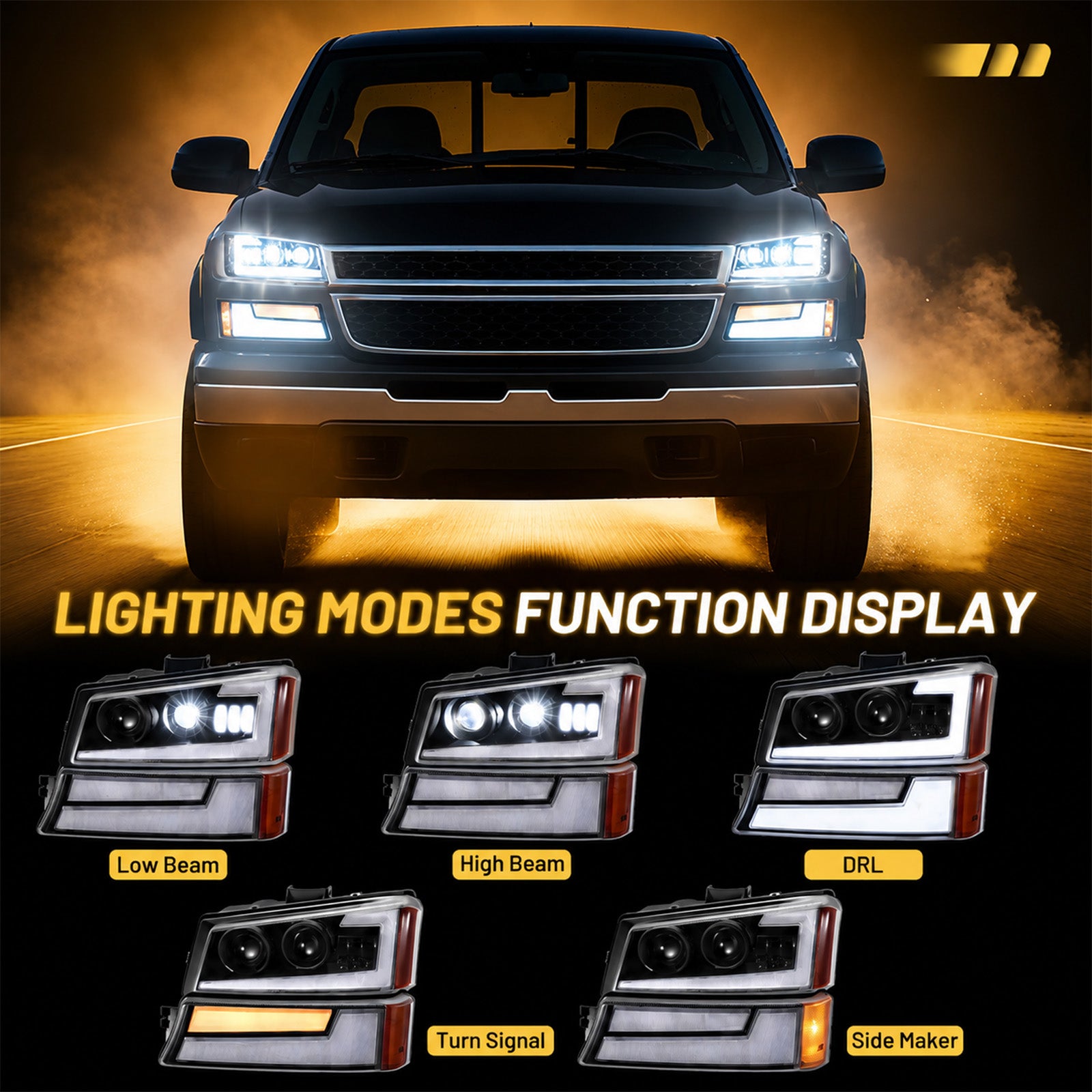 For-2003-2006-Chevy-Silverado-Avalanche-LED-Headlight-Assembly-Pair