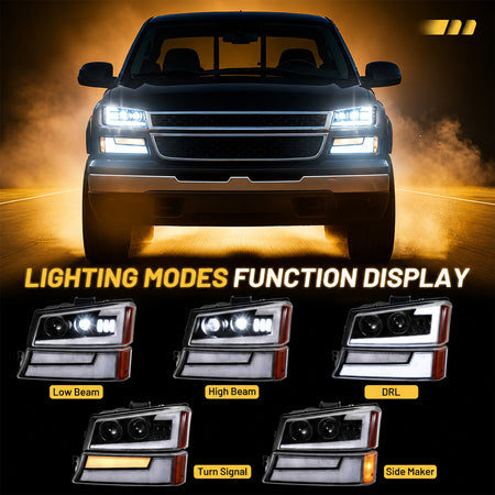 For-2003-2006-Chevy-Silverado-Avalanche-LED-Headlight-Assembly-Pair