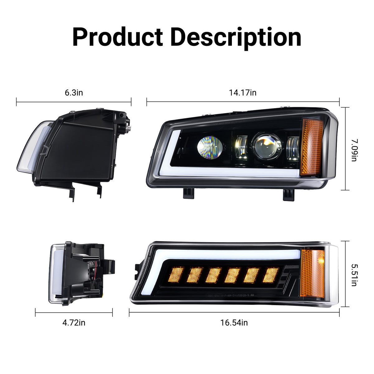 For 2003-2006 Chevy Silverado/Avalanche LED Headlights Assembly Pair
