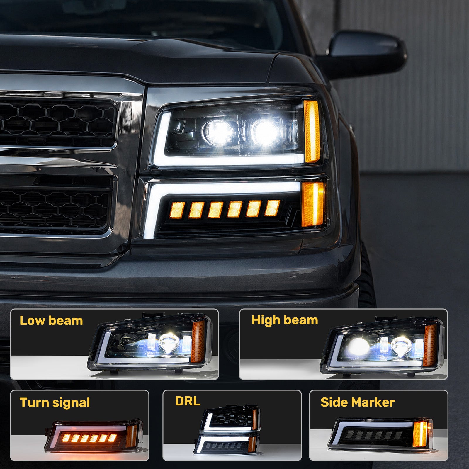 For 2003-2006 Chevy Silverado/Avalanche LED Headlights Assembly Pair