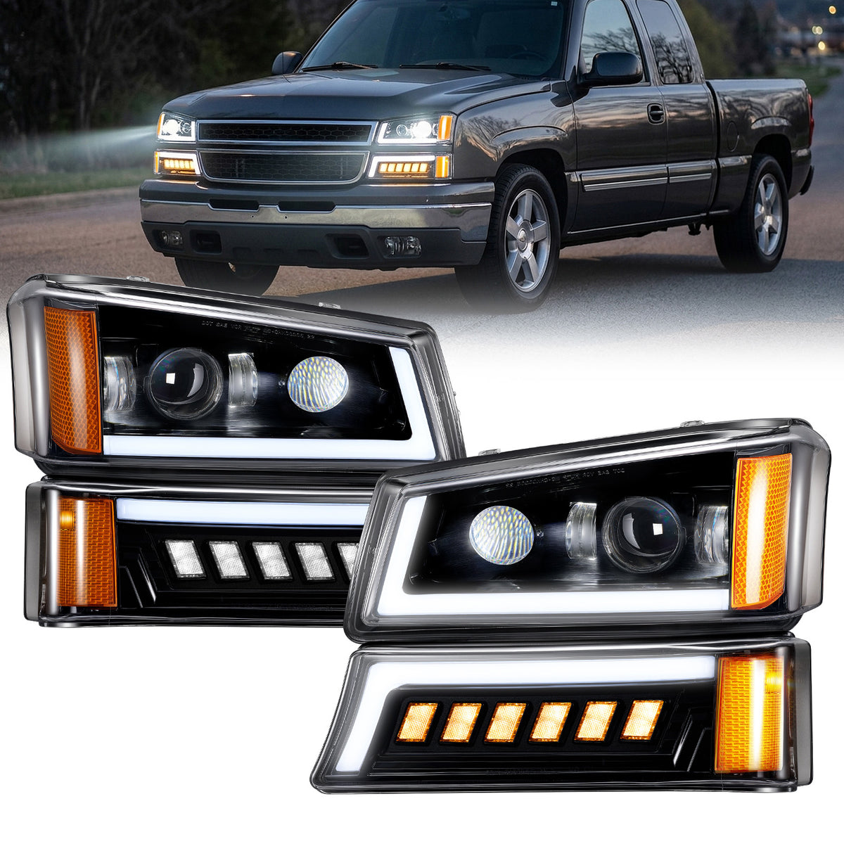 For 2003-2006 Chevy Silverado/Avalanche LED Headlights Assembly Pair