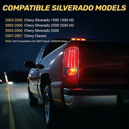 For 2003-2007 Chevy Silverado 1500/2500/3500 Smoked LED Tail Light Assembly Pair