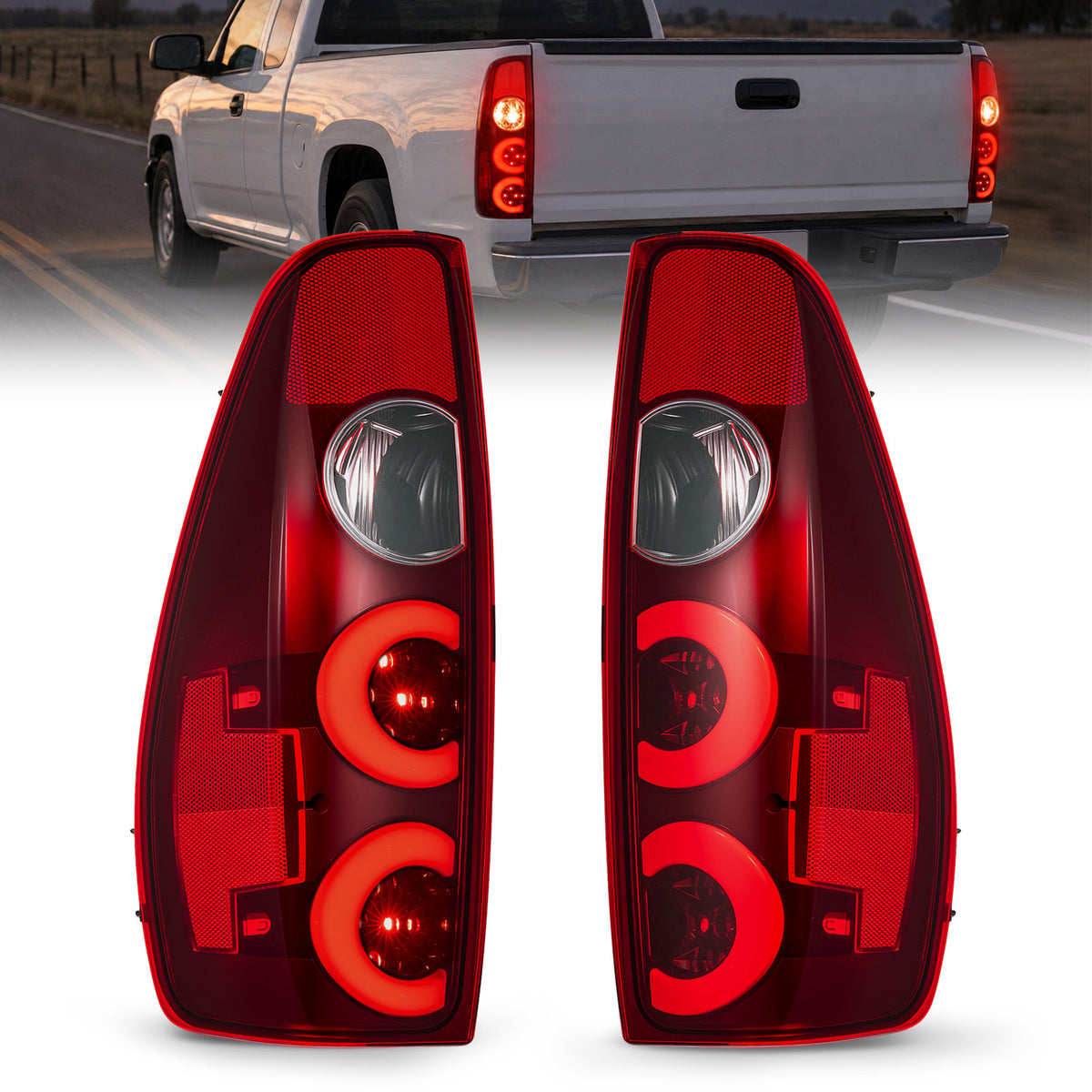 For 2004-2012 Chevy Colorado Red Lens LED Tail Light Assembly Pair