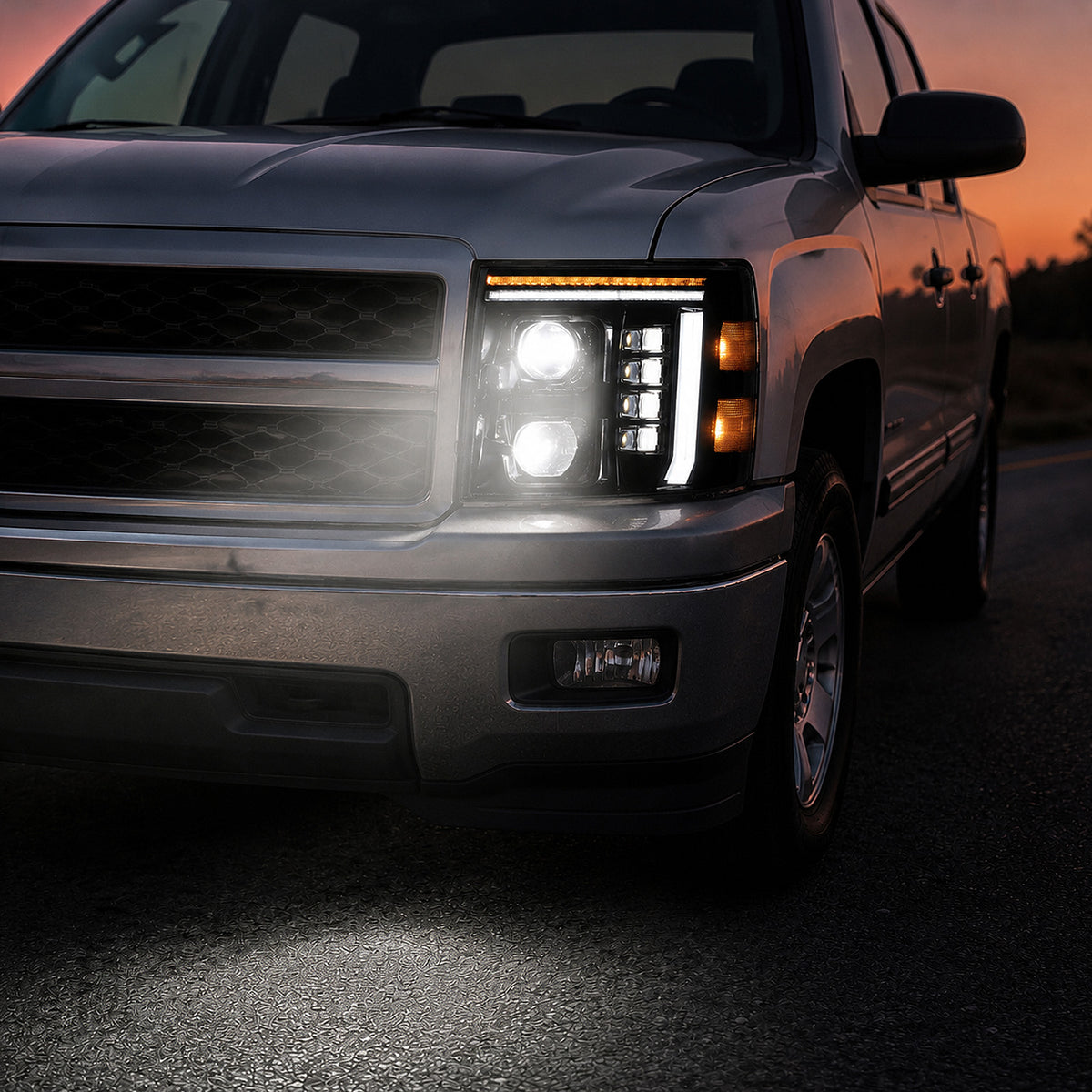 For 2007-2013 Chevy Silverado 1500 Black LED Headlights Assembly Pair