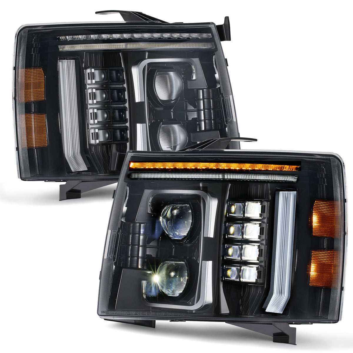 For 2007-2013 Chevy Silverado 1500 Black LED Headlights Assembly Pair