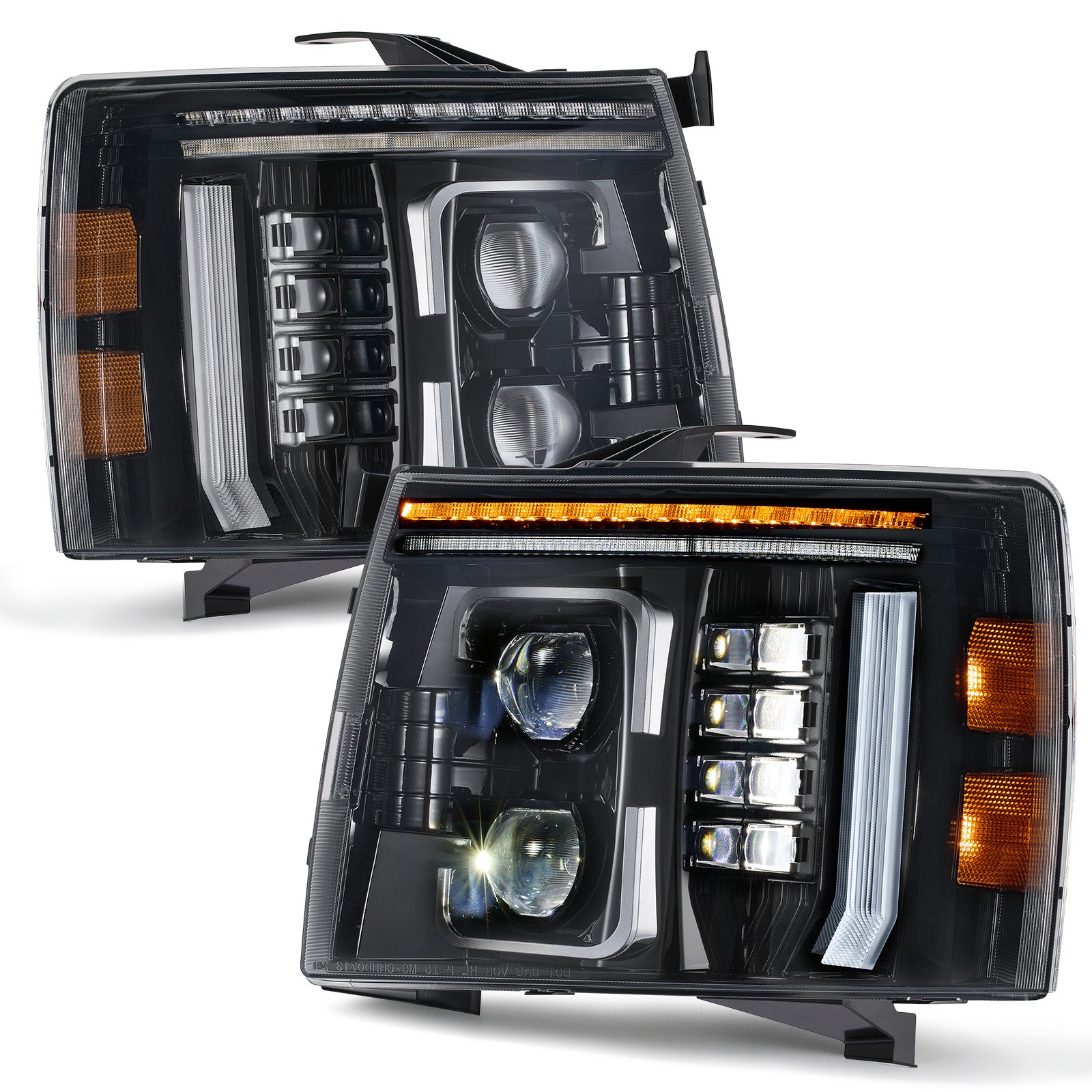 For 2007-2013 Chevy Silverado 1500 Black LED Headlights Assembly Pair