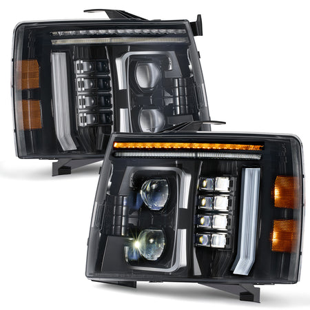For 2007-2013 Chevy Silverado 1500 Black LED Headlights Assembly Pair