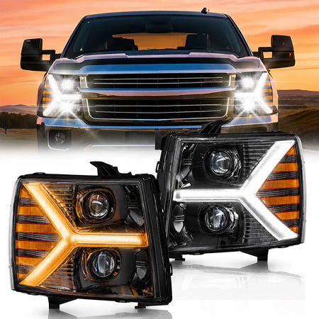 For 2007-2013 Chevy Silverado Black Headlight Assembly Pair