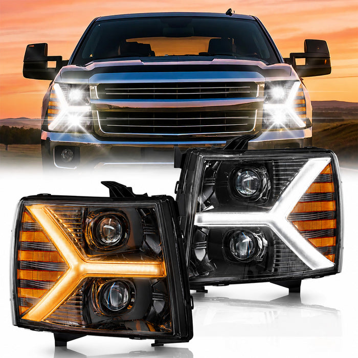 For 2007-2013 Chevy Silverado Black Headlight Assembly Pair