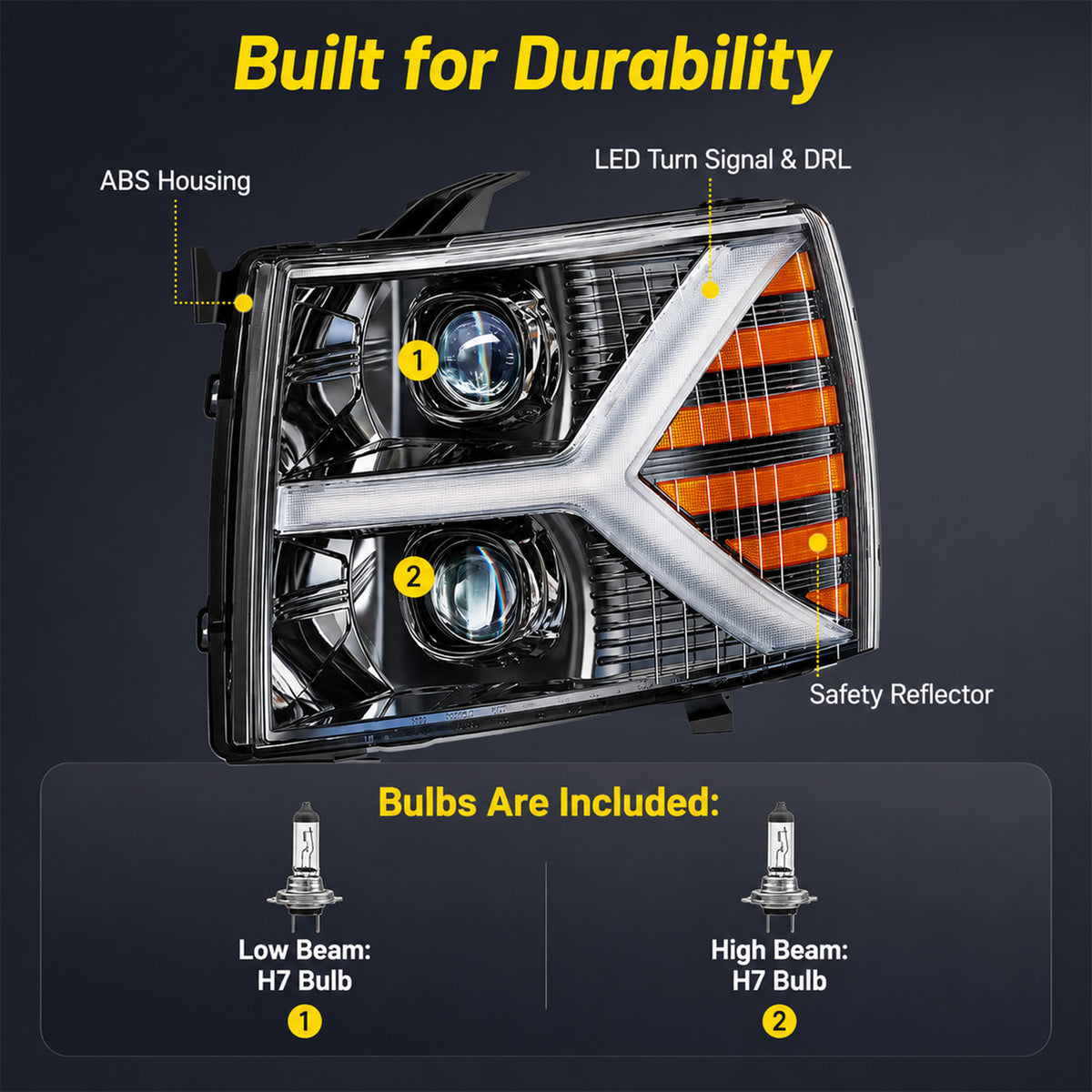 For 2007-2013 Chevy Silverado Black Headlight Assembly Pair
