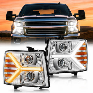 For 2007-2013 Chevy Silverado Silver Headlight Assembly Pair