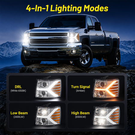 For 2007-2013 Chevy Silverado Silver Headlight Assembly Pair