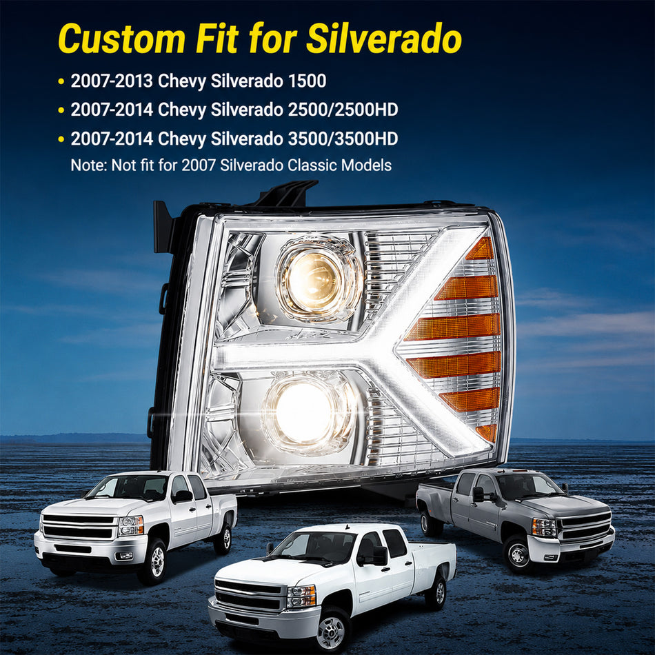 For 2007-2013 Chevy Silverado Silver Headlight Assembly Pair