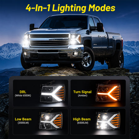 For 2007-2013 Chevy Silverado Black Headlight Assembly Pair