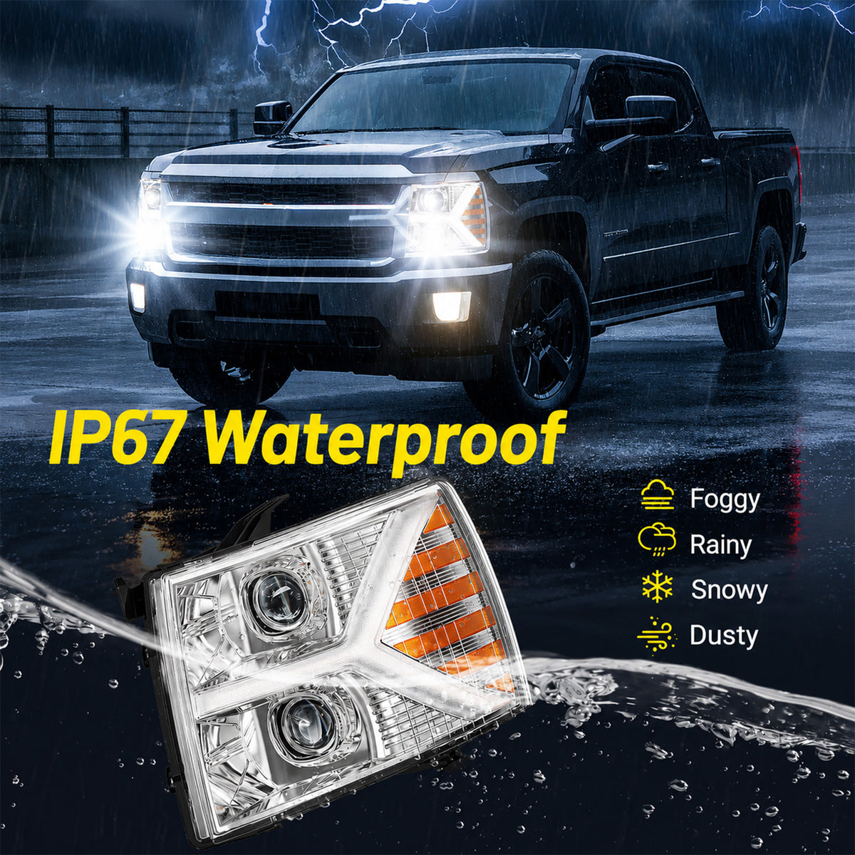 For 2007-2013 Chevy Silverado Silver Headlight Assembly Pair