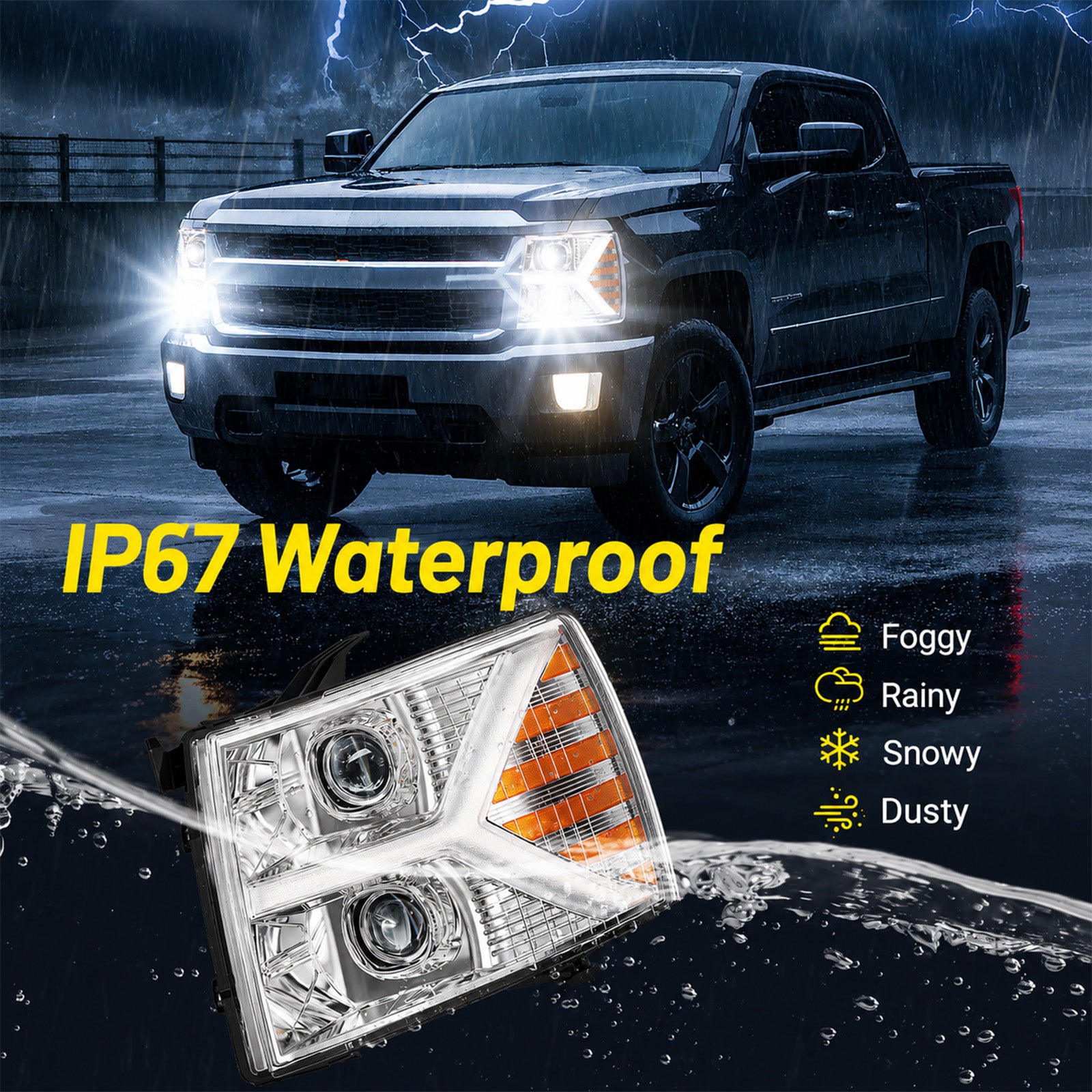 For 2007-2013 Chevy Silverado Silver Headlight Assembly Pair